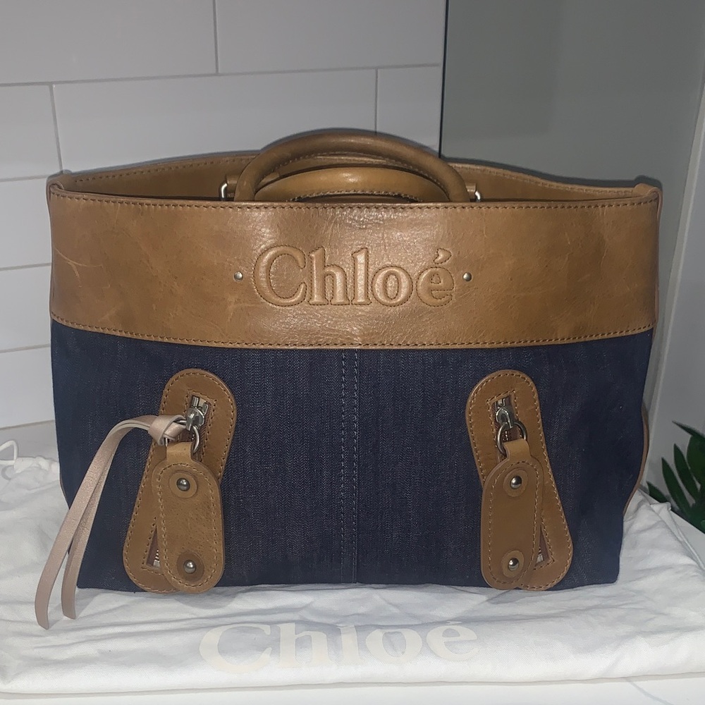 Chloe Brown and Navy Tote Bag